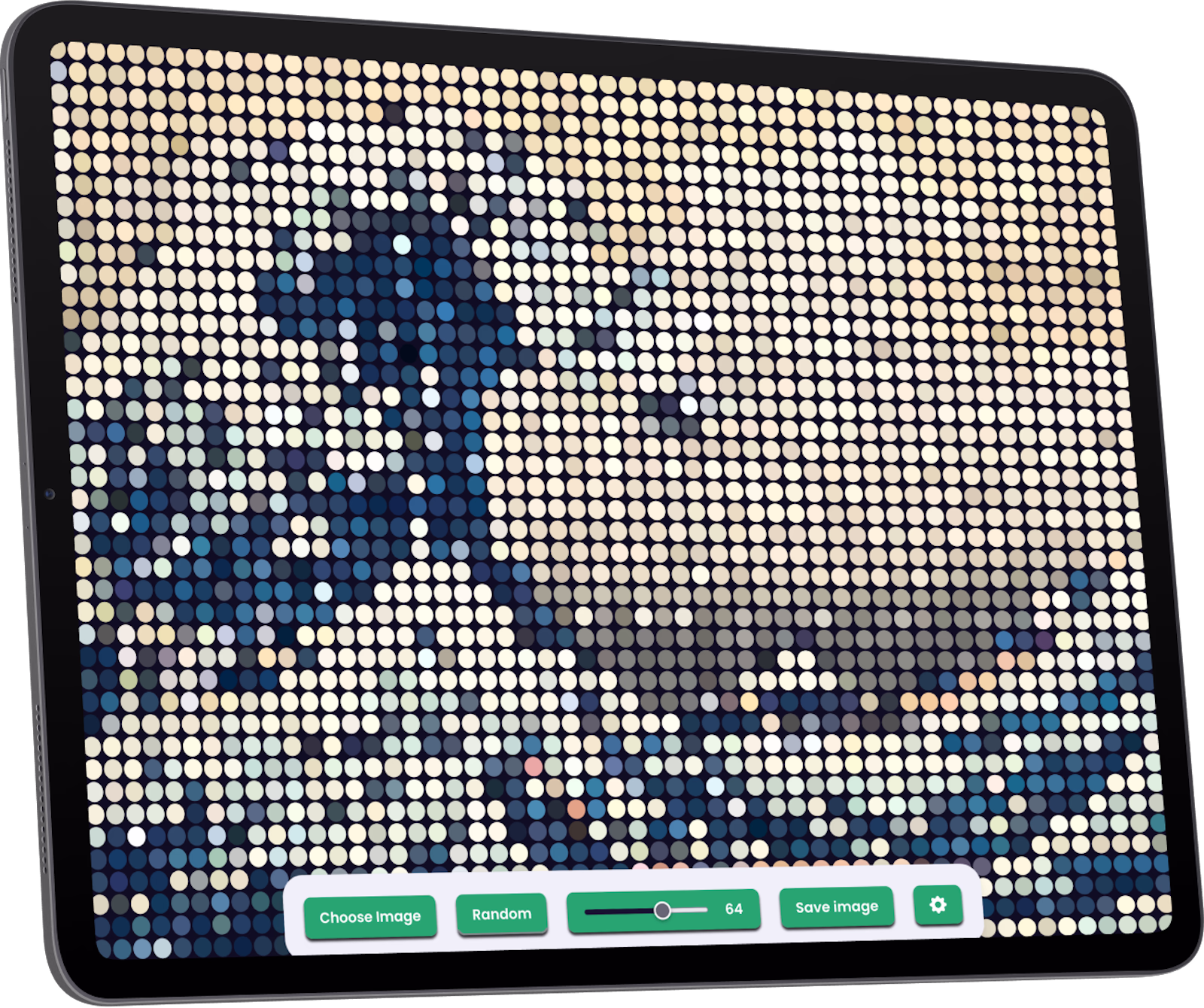 iPad showing pixelated wave painting