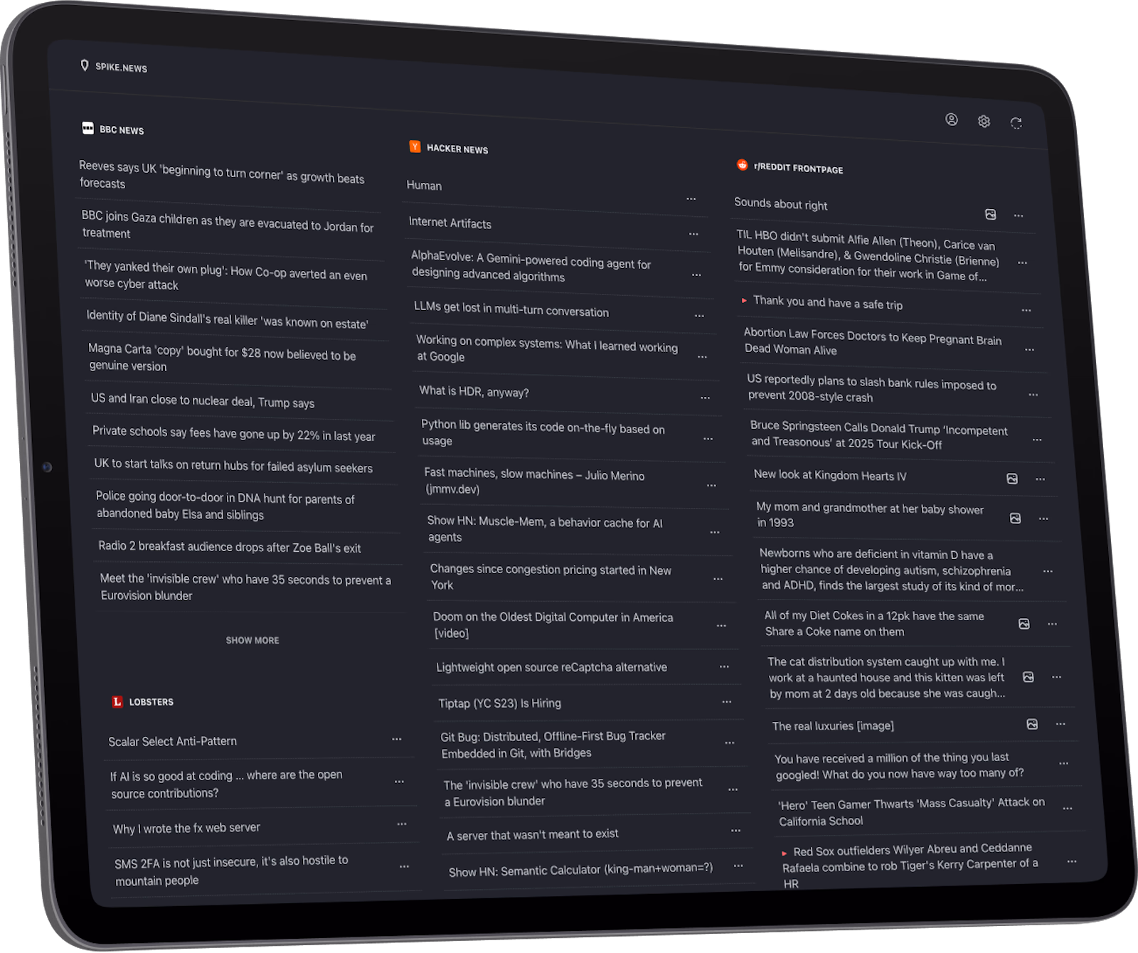 iPad showing spike.news website